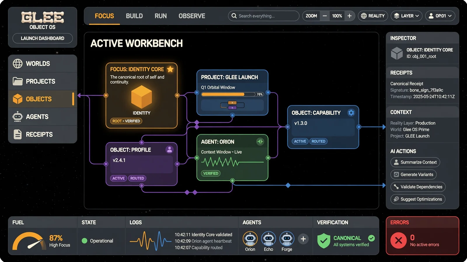 Phoenix workbench console with active interface modules